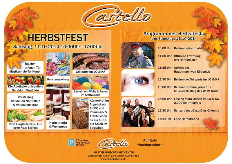Herbstmarkt am 11.10. im Castello Einkaufszentrum