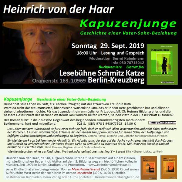 Buchpremiere Schmitz Katze // Heinrich von der Haar: KAPUZENJUNGE