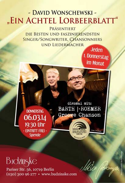 "Ein Achtel Lorbeerblatt" präsentiert die Liedermacher: BARTH | ROEMER Groove Chanson