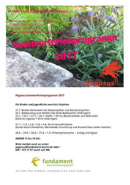 Sommerferienprogramm 2017 bei Pegasus