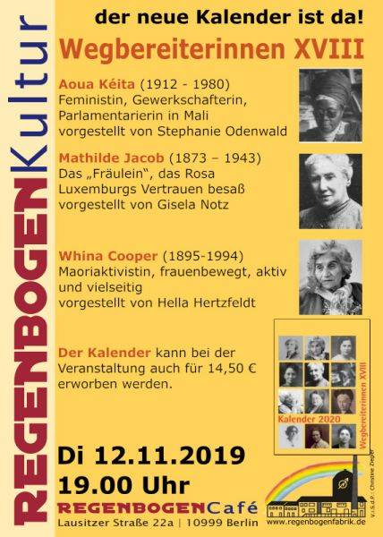 "Wegbereiterinnen XVIII" - Kalenderpräsentation im RegenbogenCafé