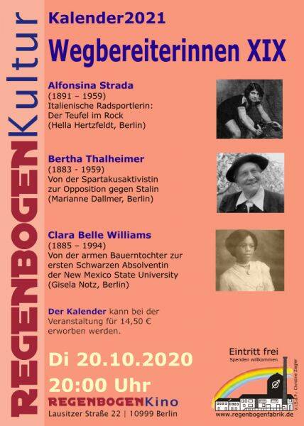 "Wegbereiterinnen XIX" - Kalenderpräsentation im RegenbogenKino