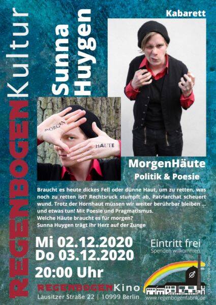 - Bis auf Weiteres verschoben - "MorgenHäute" - Politik-/ Poesie-Kabarett im RegenbogenKino