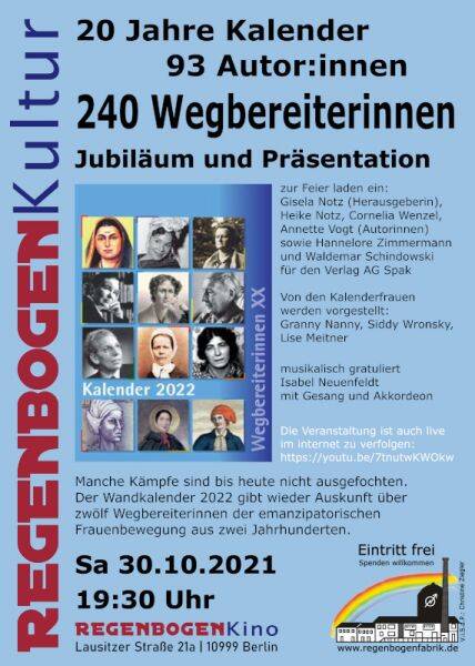 "Wegbereiterinnen XX" - Kalender-Präsentation im RegenbogenKino