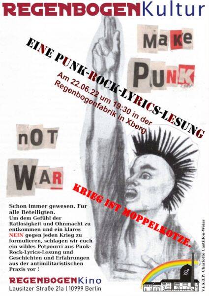 "Make Punk not War" - Punk-Rock-Lyrics-Lesung im RegenbogenKino