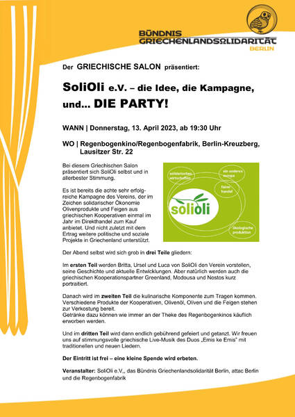 "SoliOli e.V. – die Idee, die Kampagne, und… DIE PARTY!" - im RegenbogenKino