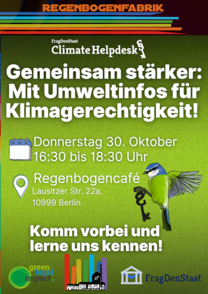 "Hol Dir die Umweltinfos, die Dir zustehen!" - Climate Helpdesk Event im RegenbogenCafé