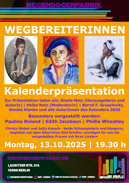 „Wegbereiterinnen XXIV“ - Präsentation des Wandkalenders 2026 im RegenbogenKino
