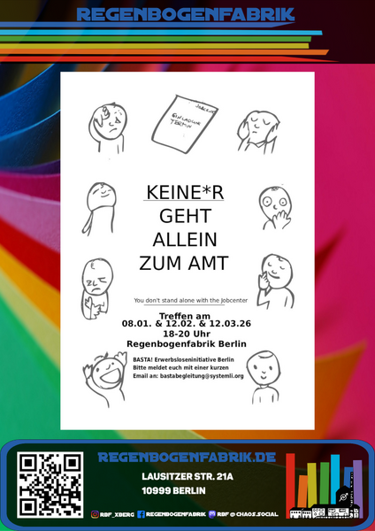 "Keine*r geht allein zum Amt" - Beratung im Seminarraum der Regenbogenfabrik