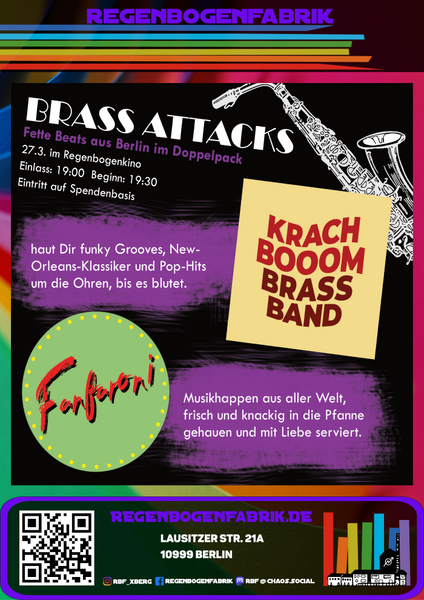 "Brass Attacks: Fanfaroni & Krach Boom Brass Band Berlin 3000" - Konzert im RegenbogenKino
