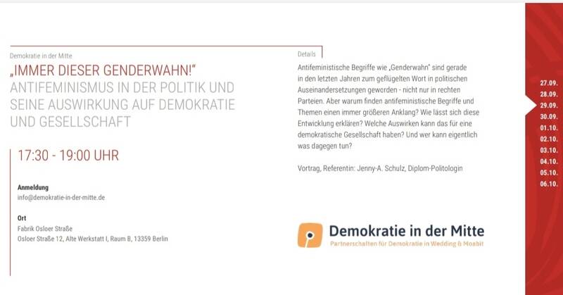 Vortrag: "Immer dieser Genderwahn!" - Antifeminismus in der Politik und seine Auswirkung auf Demokratie und Gesellschaft 