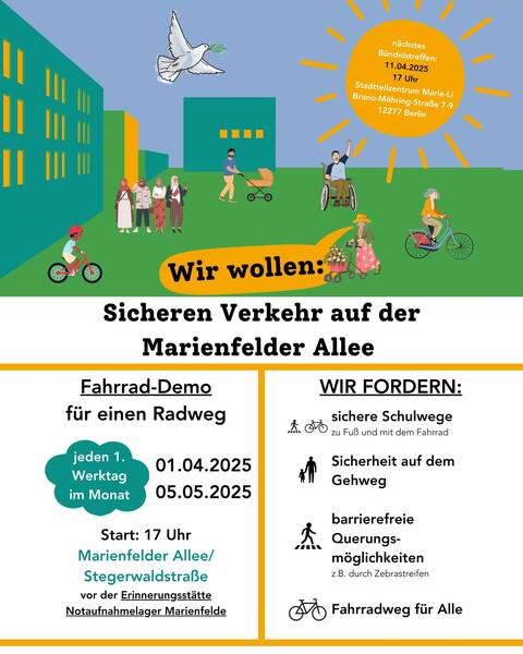 FahrradDemo jeden 1. Werktag 17:00 - Sicherer (Rad-)Verkehr auf der Marienfelder Allee