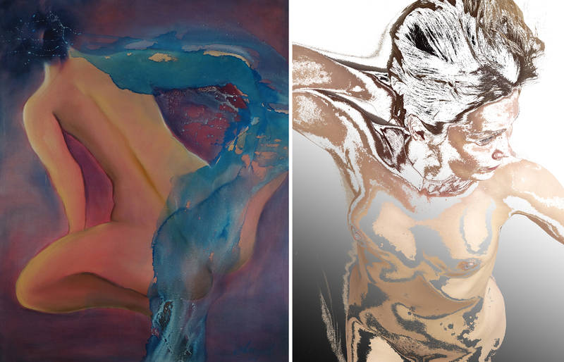 Die Aktgalerie / "Nackte Verfremdung" Malerei in Öl und Acryl von Gudrun Angelika Hoffmann und Fotografie von Helmuth Grötzebauch