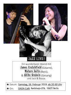 Jazz-Trio Akiko James Wataru erneut live im Dada-Künstlercafé