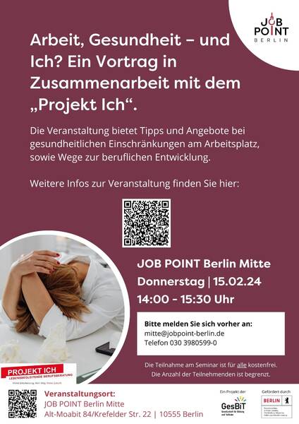 Arbeit, Gesundheit – und Ich? Ein Vortrag in Zusammenarbeit mit dem „Projekt Ich“.