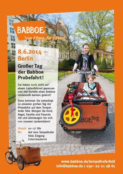 Großes Babboe Probe fahren auf dem Tempelhofer Feld