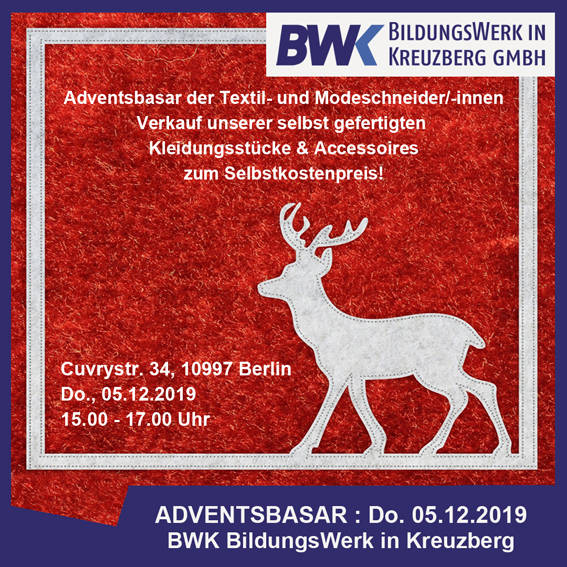 Einladung zum Adventsbasar von Textil- und Modeschneider(innen) in spé