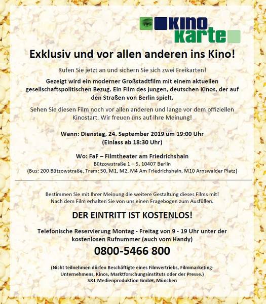 Kostenlose Kino-Testvorführung für 16-19-Jährige!