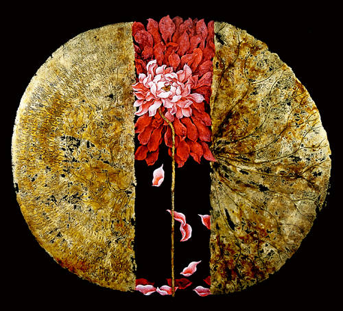 Chinesischer Lotus. Lackmalerei von LIU Chunchao