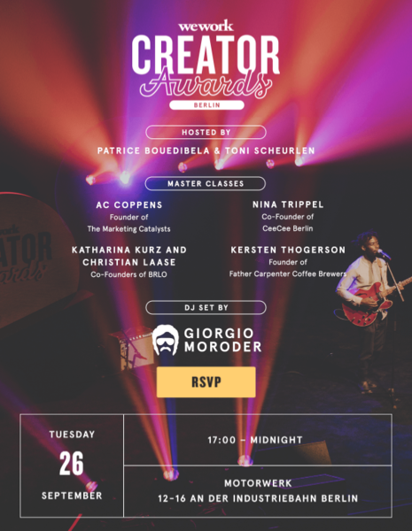 WeWork Creator Awards in Berlin – Jobbörse, Kreativmarkt, Award-Verleihung, Party