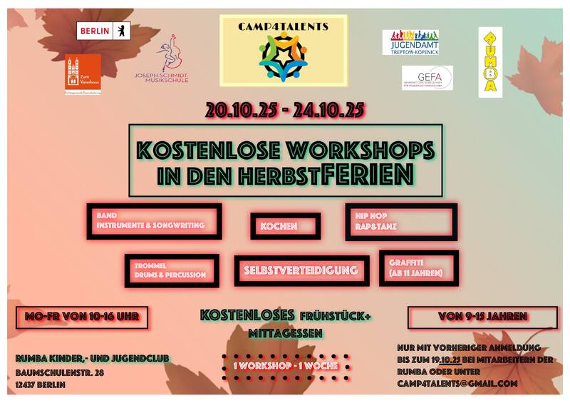 Kostenlose Workshops in den Herbstferien für Kinder/Jugendliche