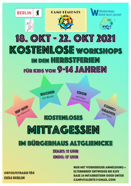 Camp4Talents - Kostenlose Workshops in den Herbstferien 18.10.21 -22.10.21 für Kids