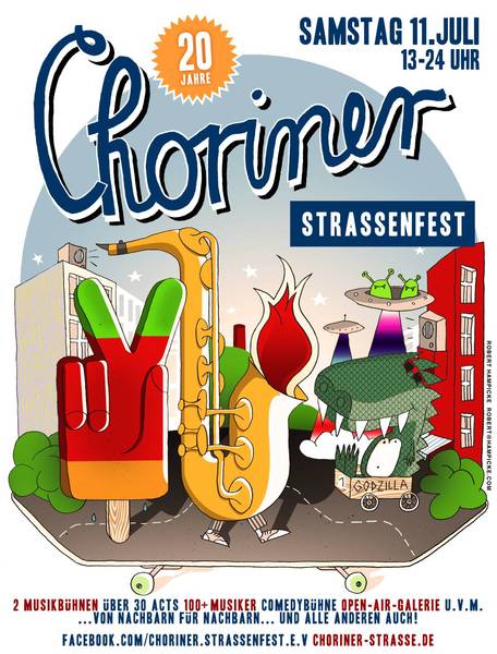 20 Jahre Choriner Straßenfest - 3 Bühnen, 13 Comedians, 20+ Bands, 100+ Musiker/Sänger, über 30 Acts ... bis Mitternacht