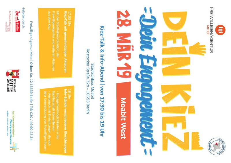 Dein Kiez. Dein Engagement. Kiez-Talk & Info-Abend zum freiwilligen Engagement in Moabit Weset