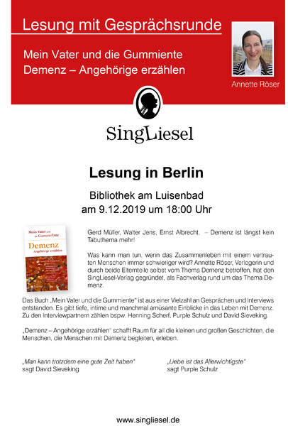 Lesung: Mein Vater und die Gummiente - Demenz–Angehörige erzählen