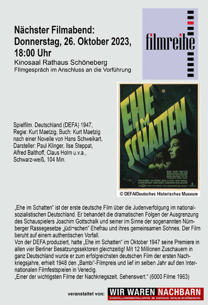 Filmvorführung im Rathaus Schöneberg: "Ehe im Schatten" (DEFA, 1947)