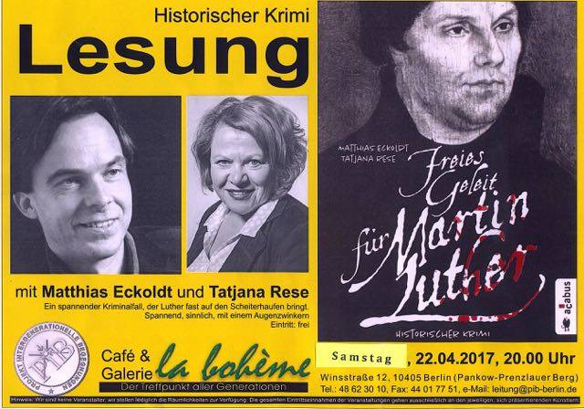Berliner Premierenlesung: Krimi "Freies Geleit für Martin Luther"