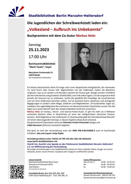 „Volkesland – Aufbruch ins Unbekannte“: Buchpremiere mit der Schreibwerkstatt und ihrem Co-Autor Markus Heitz