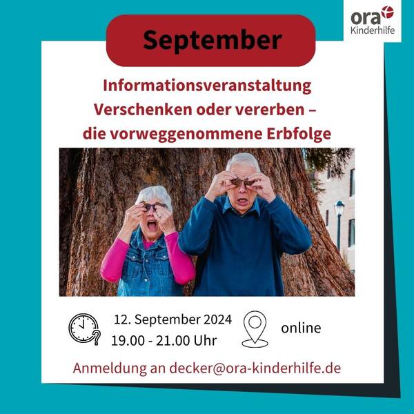 Kostenfreie digitale Veranstaltung: "Verschenken oder vererben"