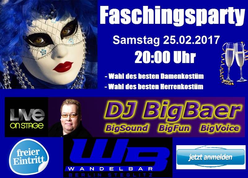 Faschingsparty Steglitz „Sei wer Du willst!“