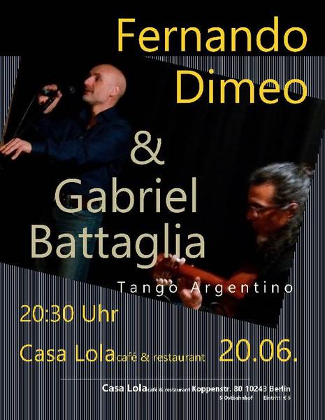 Live Musik - FERNANDO DIMEO & GABRIEL BATTAGLIA im Casa Lola 