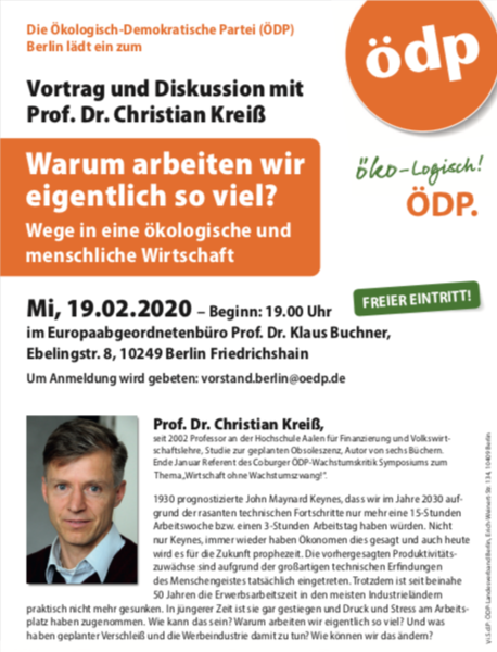 Vortrag und Disskusion zum Thema "Warum arbeiten wir eigentlich so viel?" von Prof. Dr. Christian Kreiß 