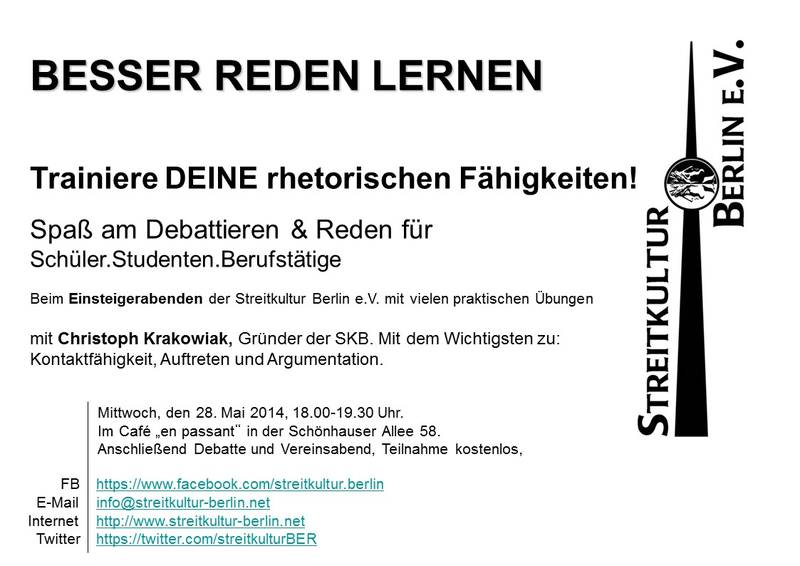 Einsteiger-Training, Debattieren und Reden bei Streitkultur-Berlin e.V.