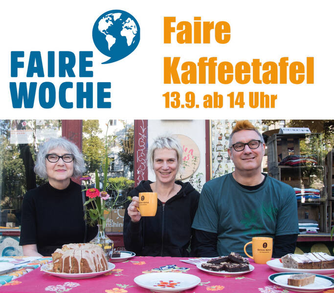 Faire Kaffeetafel vor dem supermarché