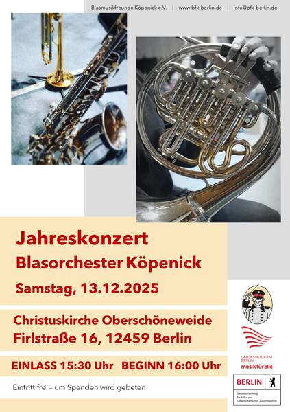 Jahreskonzert vom Blasorchester Köpenick in der Chistuskirche Oberschöneweide