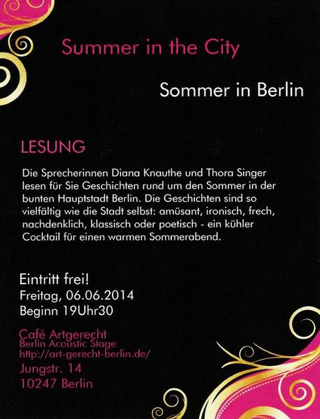 Summer in the City - Sommer in Berlin Lesung mit Diana Knauthe und Thora Singer