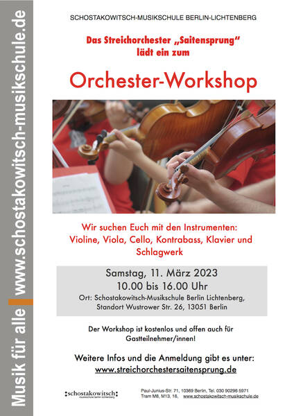Orchester-Workshop für Streichinstrumente, Klavier und Schlagwerk