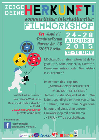 Teilnehmer für kostenlosen Filmworkshop (24-28.8.15) gesucht