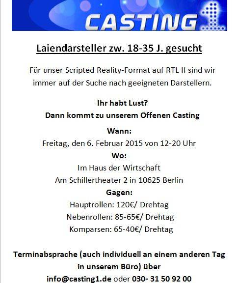 Berlin: CASTING-DAY für die Besetzung von Laiendarstellern