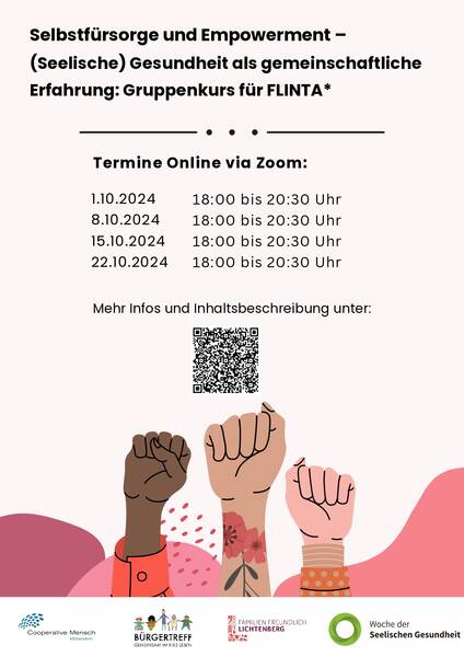 Selbstfürsorge und Empowerment – (Seelische) Gesundheit als gemeinschaftliche Erfahrung: Gruppenkurs für FLINTA*