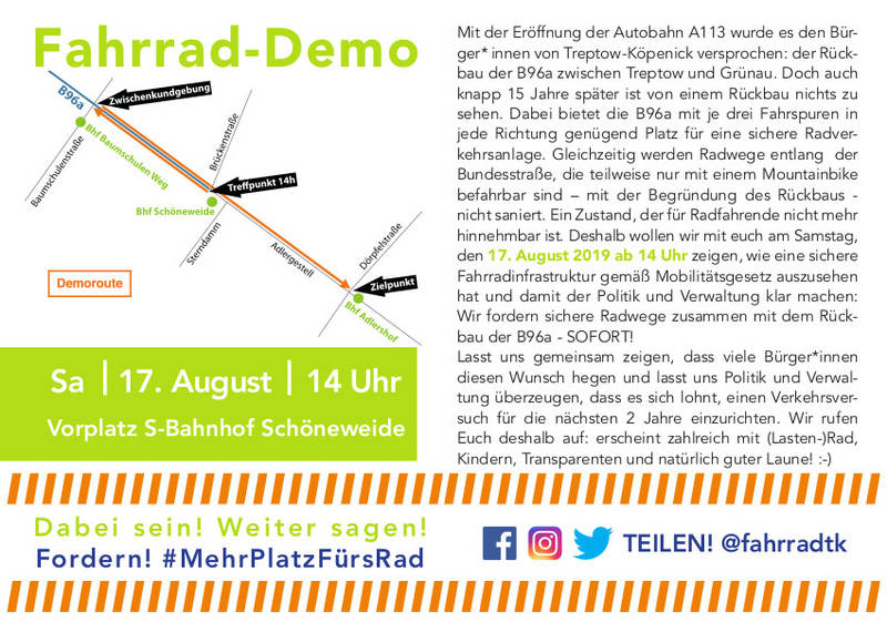 ADFC - Fahrrademo für einen schnellen Rückbau der B96a 