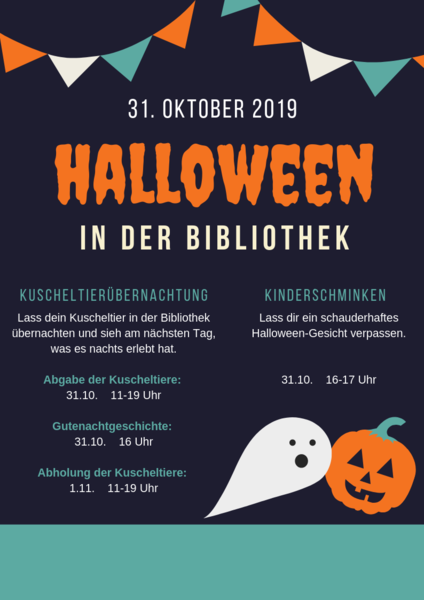 Halloween mit Kuscheltierübernachtung und Kinderschminken in der Stadtteilbibliothek Lichtenrade