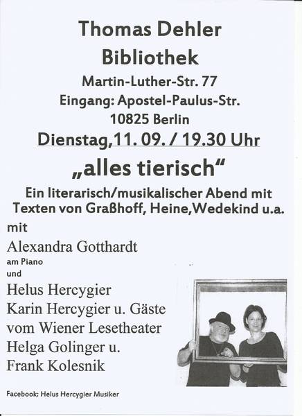 alles tierisch--- Helus Hercygier und Gäste vom Wiener Lesetheater