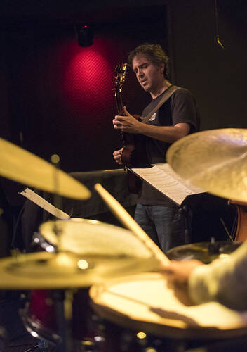 "New Grounds" Trio  Hugo Fernandez e-guitar/effects , Roland Fidezius e-bass/effects, Jesus Vega/drums  At Kühlspot - September 24 - 20 hr