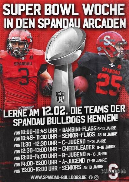 Amercian Football mit den Spandau Bulldogs - Infotag zum Mitmachen in den Spandau Arcaden am Samstag 12.02