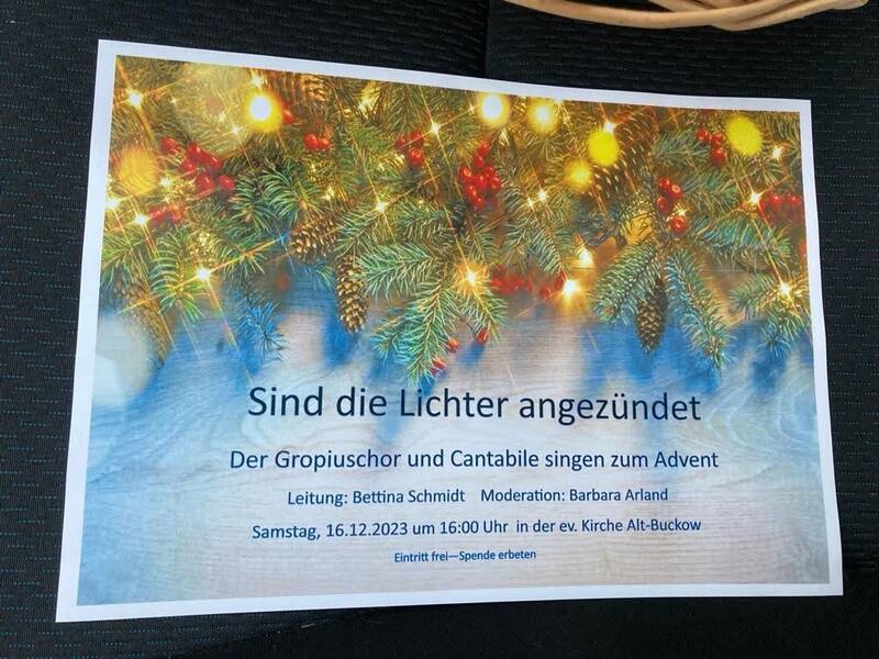 Adventskonzert Gropius-Chor u. Cantabile, Dorfkirche Alt-Buckow, 16.12., um 16 Uhr